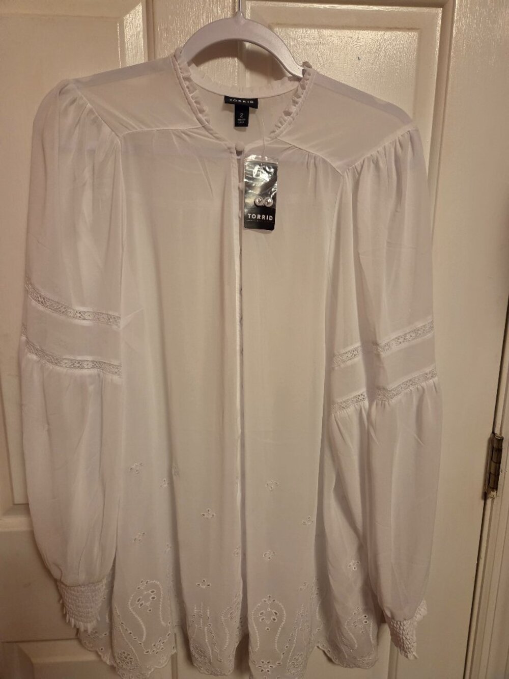 Torrid Chiffon Ruffle Collar  Eyelet Embroidered Blouse.